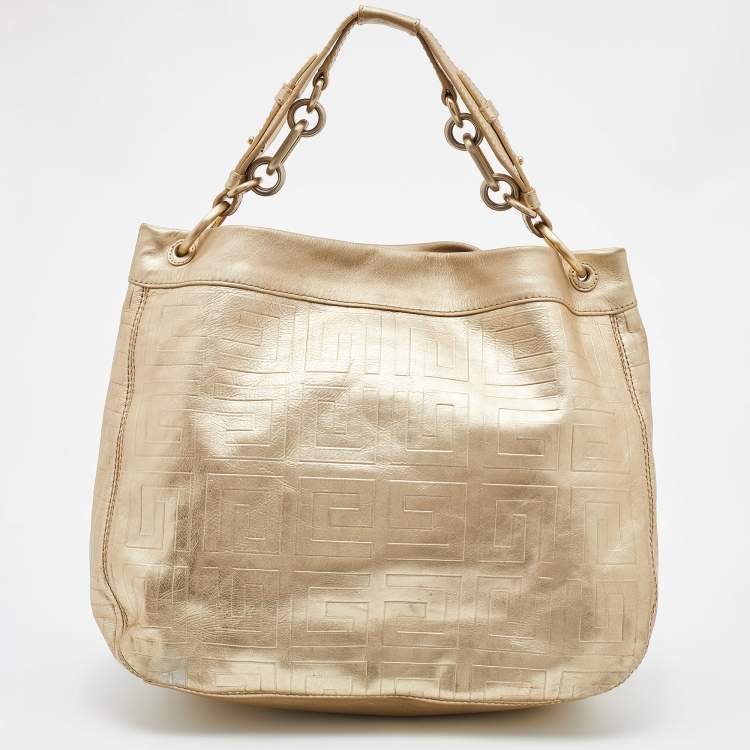 Pre Owned Givenchy Gold Monogram Leather Hobo