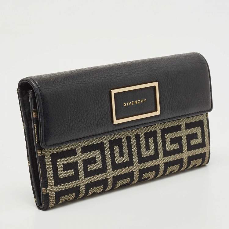 Pre Owned Givenchy Black Monogram Canvas and Leather Flap Continental Wallet