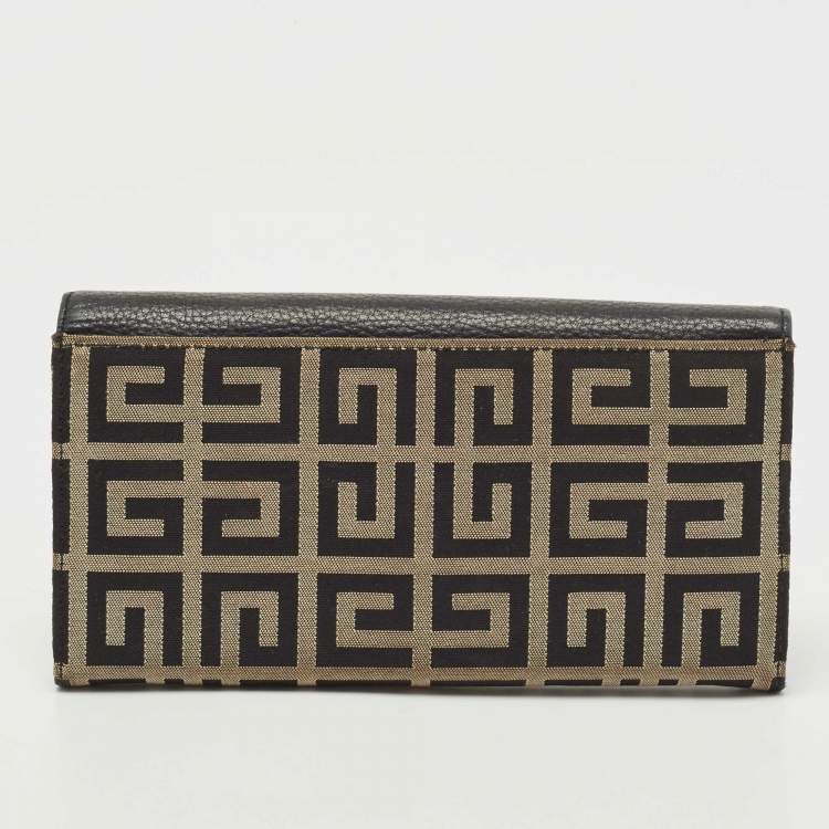 Pre Owned Givenchy Black Monogram Canvas and Leather Flap Continental Wallet