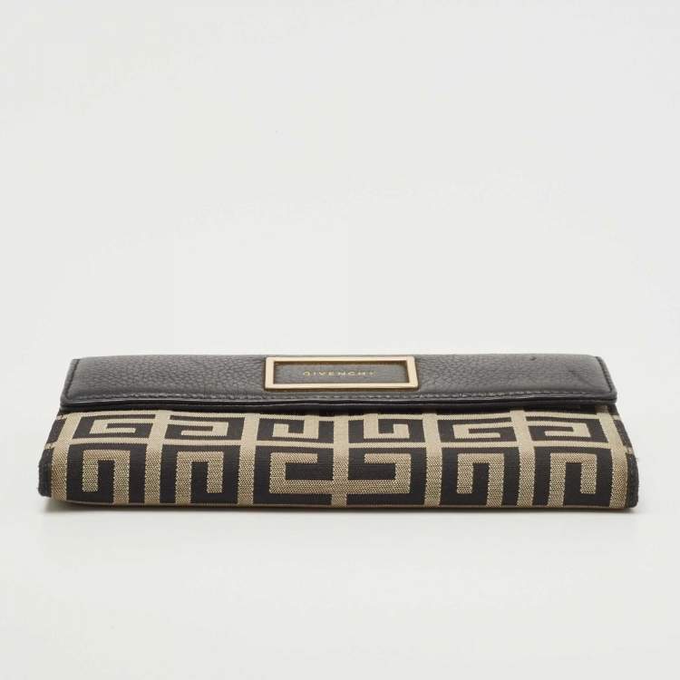Pre Owned Givenchy Black Monogram Canvas and Leather Flap Continental Wallet