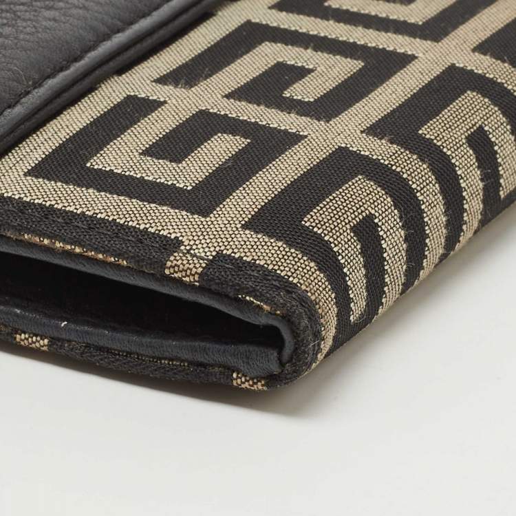 Pre Owned Givenchy Black Monogram Canvas and Leather Flap Continental Wallet