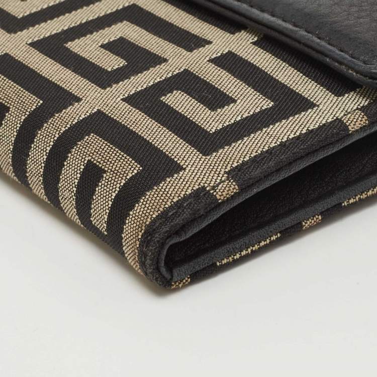 Pre Owned Givenchy Black Monogram Canvas and Leather Flap Continental Wallet