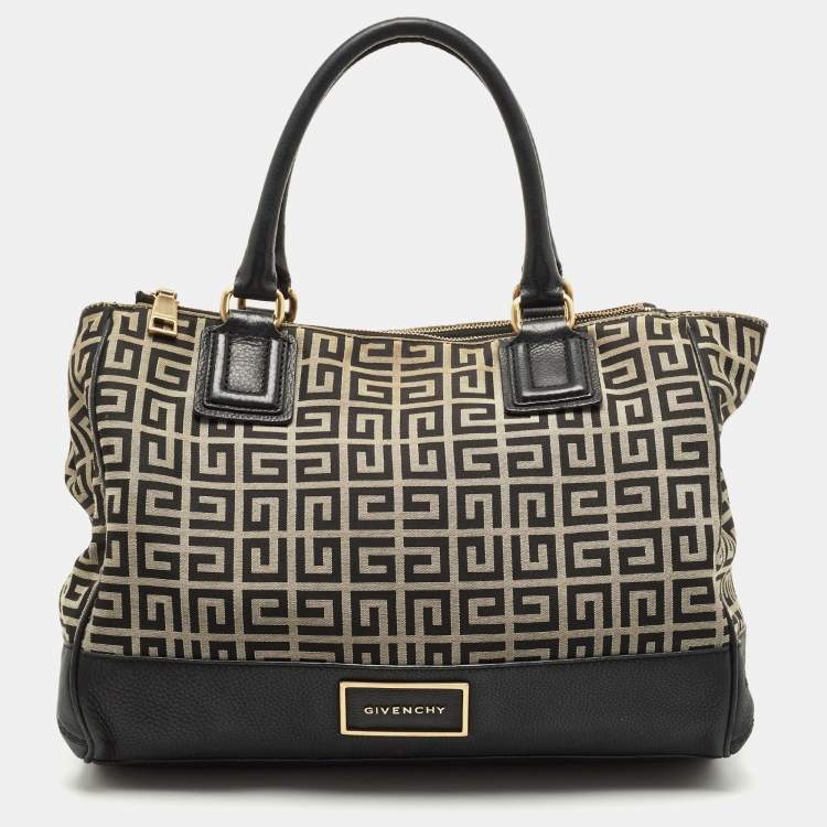 Pre Owned Givenchy Black/White Monogram Canvas and Leather Double Zip Tote