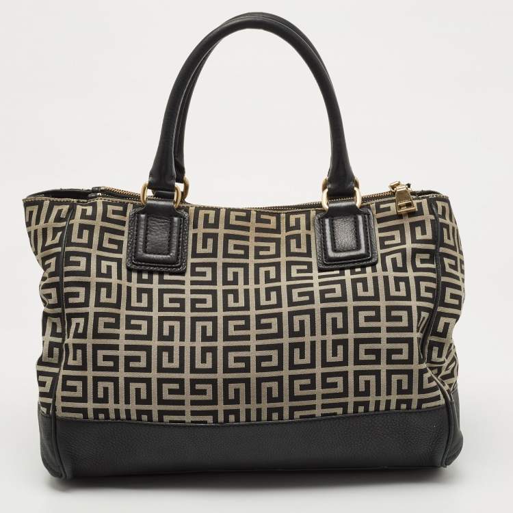 Pre Owned Givenchy Black/White Monogram Canvas and Leather Double Zip Tote