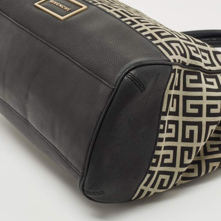 Pre Owned Givenchy Black/White Monogram Canvas and Leather Double Zip Tote