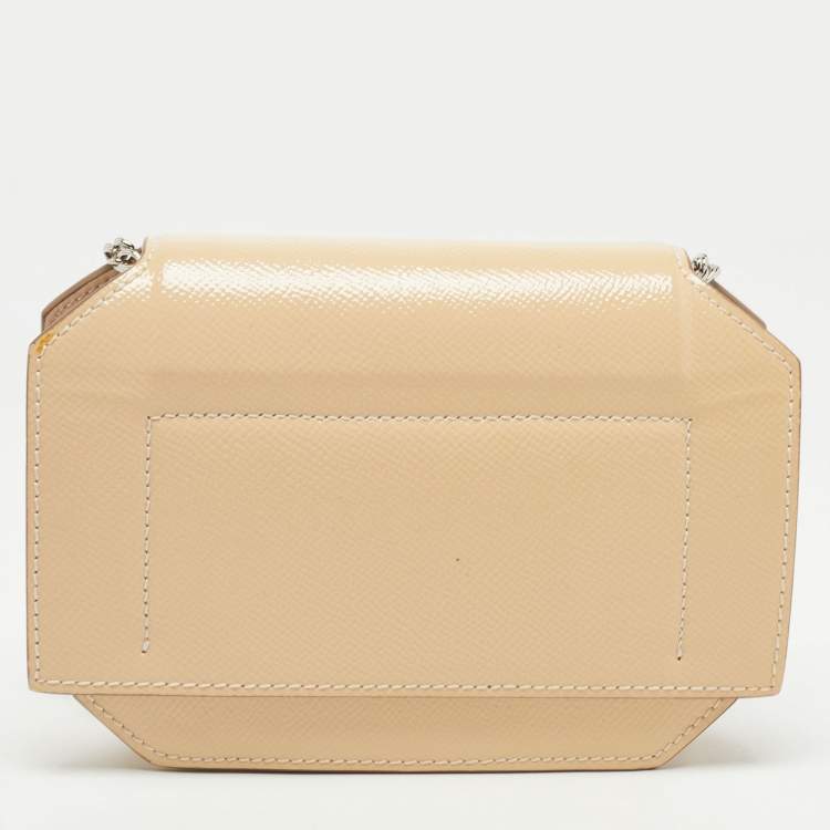 Pre Owned Givenchy Beige Patent Leather Bow Cut Chain Clutch
