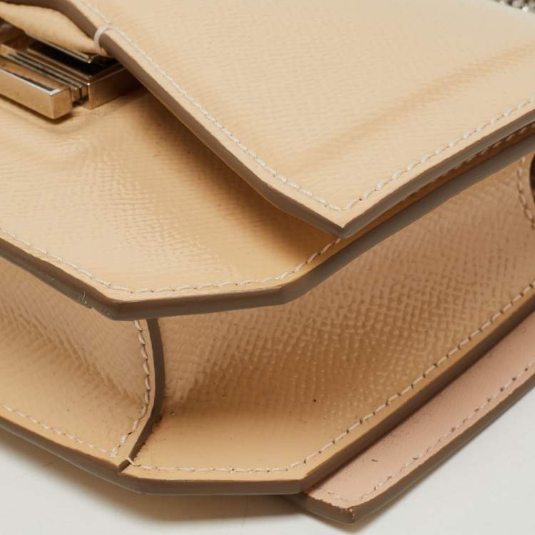 Pre Owned Givenchy Beige Patent Leather Bow Cut Chain Clutch