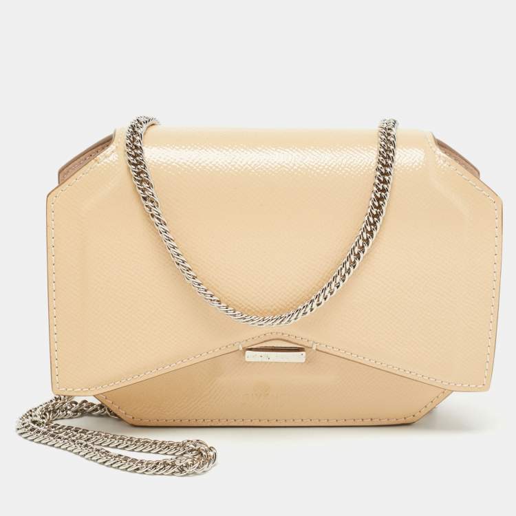 Pre Owned Givenchy Beige Patent Leather Bow Cut Chain Clutch