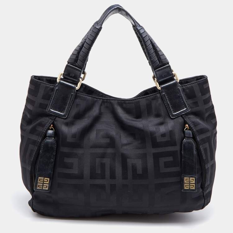 Pre Owned Givenchy Black Signature Nylon and Leather Front Zip Hobo
