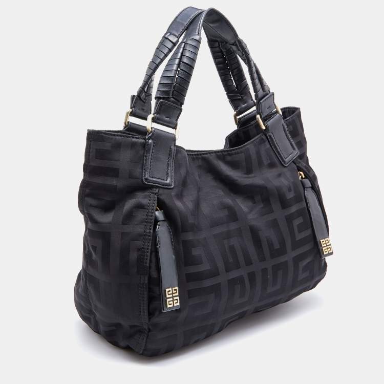 Pre Owned Givenchy Black Signature Nylon and Leather Front Zip Hobo