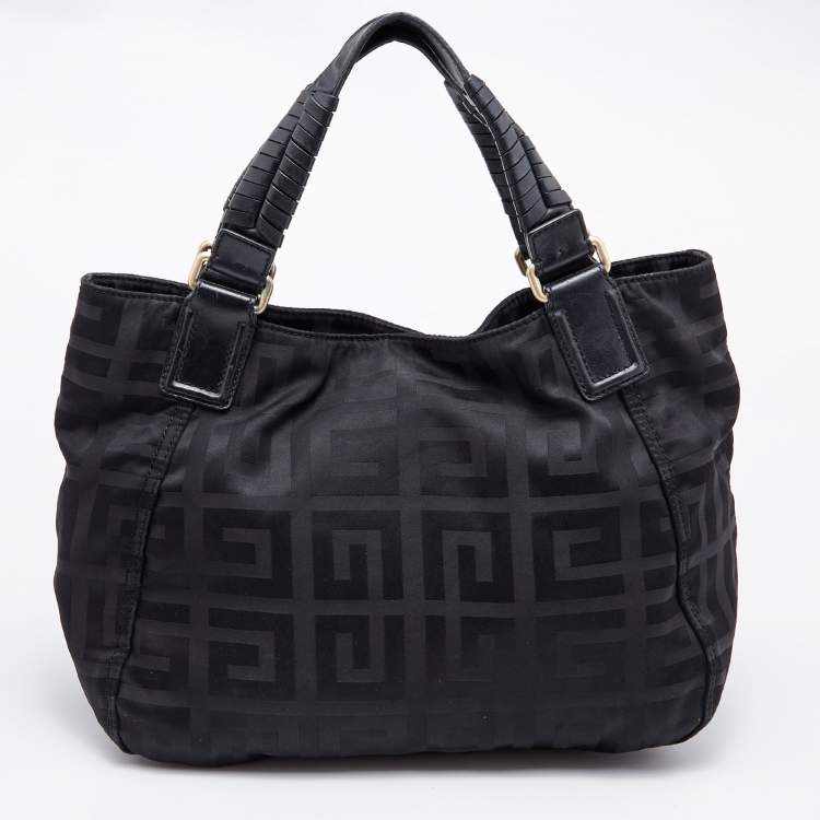 Pre Owned Givenchy Black Signature Nylon and Leather Front Zip Hobo