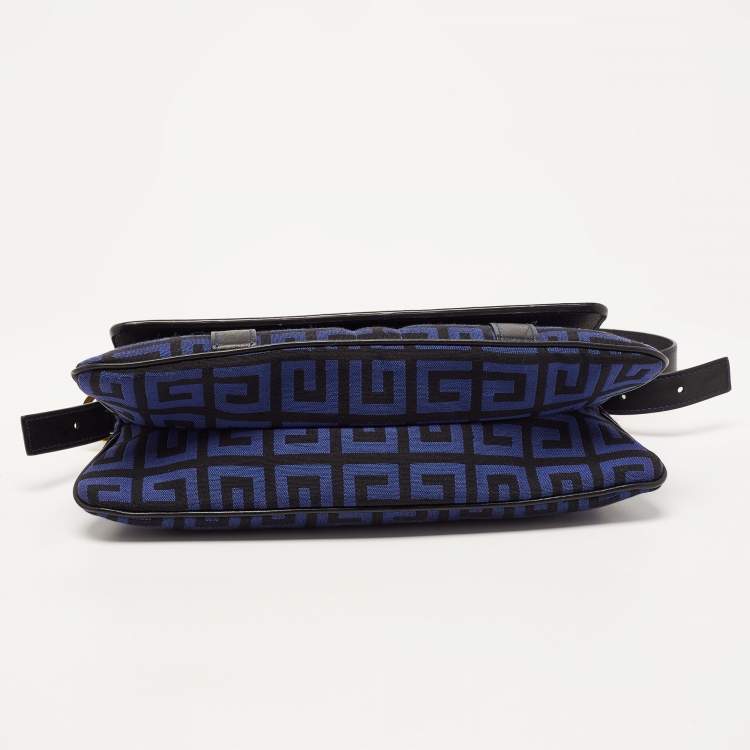Pre Owned Givenchy Black/Blue Monogram Canvas and Leather Flap Baguette Bag