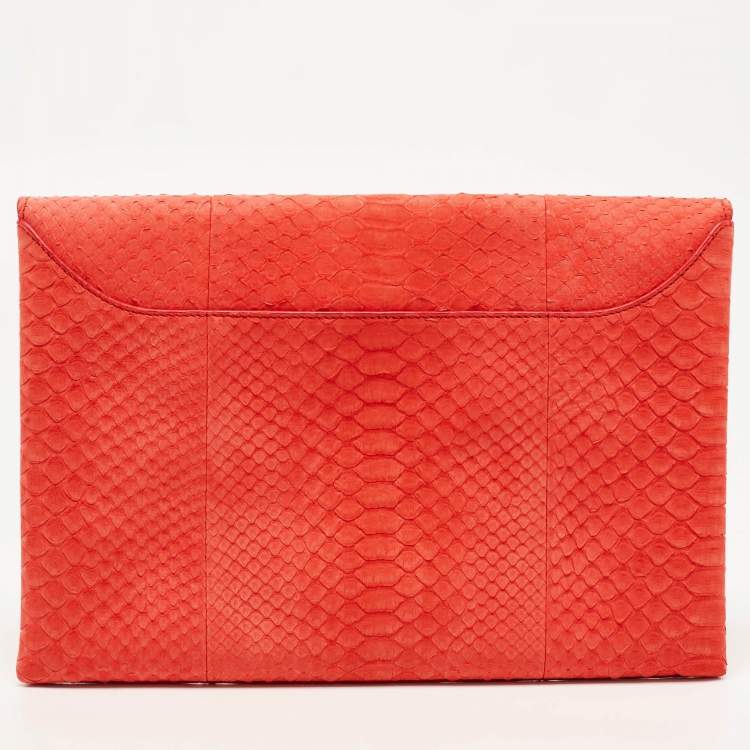 Pre Owned Givenchy Red Python Embossed Antigona Envelope Clutch