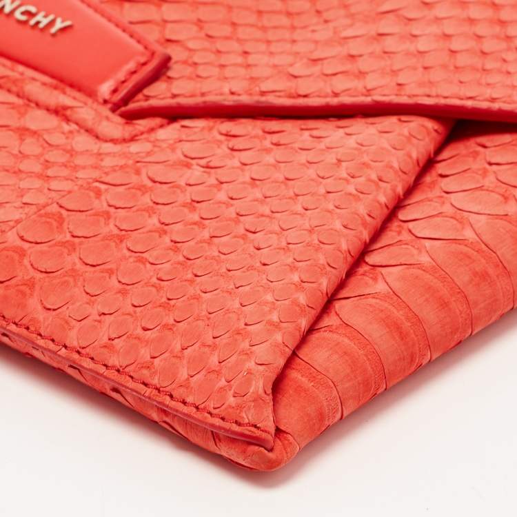 Pre Owned Givenchy Red Python Embossed Antigona Envelope Clutch