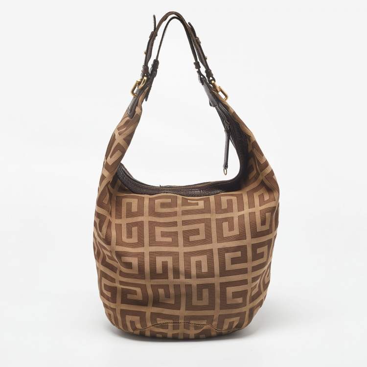 Pre Owned Givenchy Beige/Brown Monogram Canvas and Leather Hobo