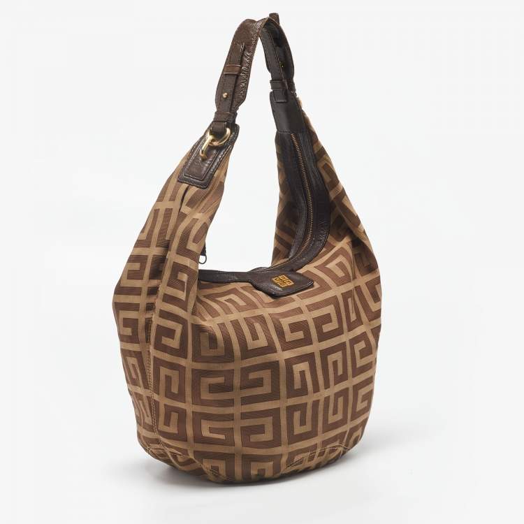 Pre Owned Givenchy Beige/Brown Monogram Canvas and Leather Hobo