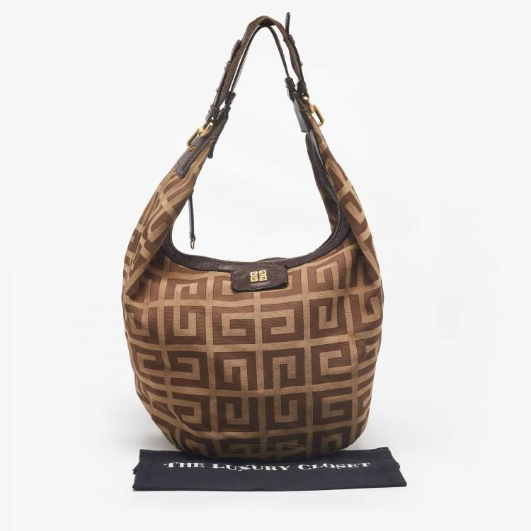 Pre Owned Givenchy Beige/Brown Monogram Canvas and Leather Hobo