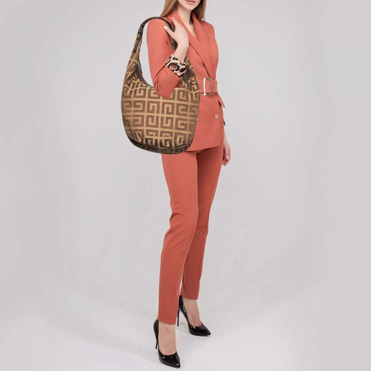 Pre Owned Givenchy Beige/Brown Monogram Canvas and Leather Hobo