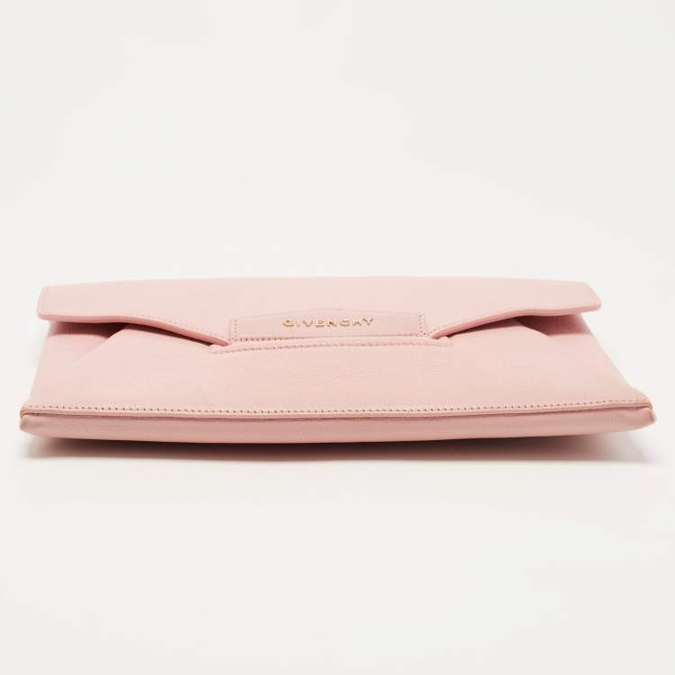 Pre Owned Givenchy Light Pink Leather Antigona Envelope Clutch