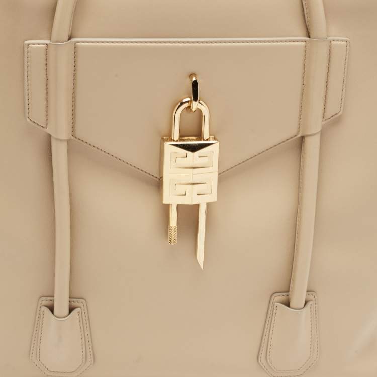 Pre Owned Givenchy Beige Soft Leather Antigona Lock Tote 