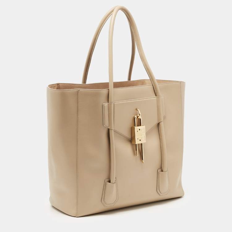 Pre Owned Givenchy Beige Soft Leather Antigona Lock Tote 