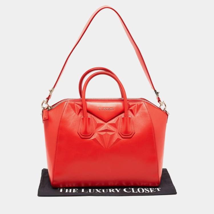 Pre Owned Givenchy Red Leather Medium Antigona Satchel