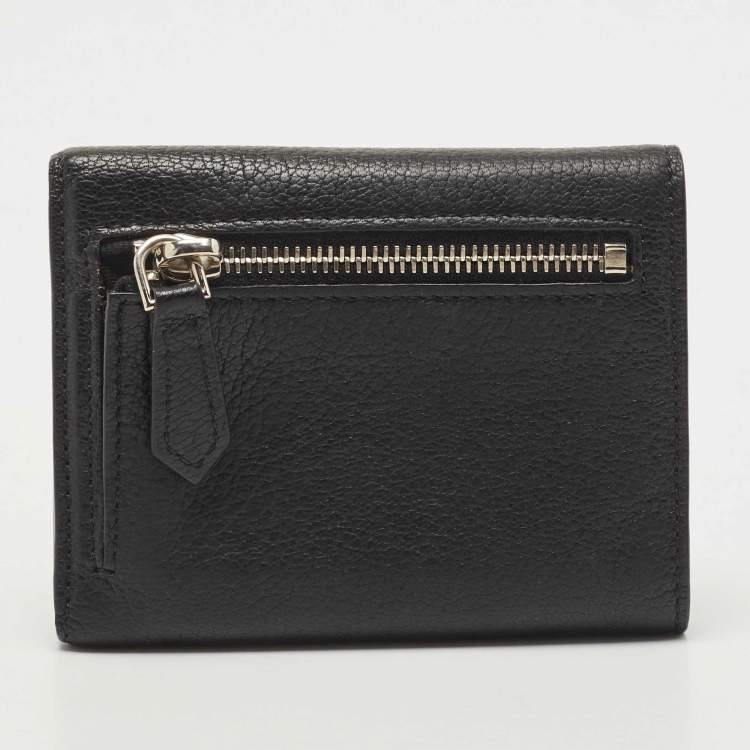 Pre Owned Givenchy Black Leather Logo Trifold Compact Wallet