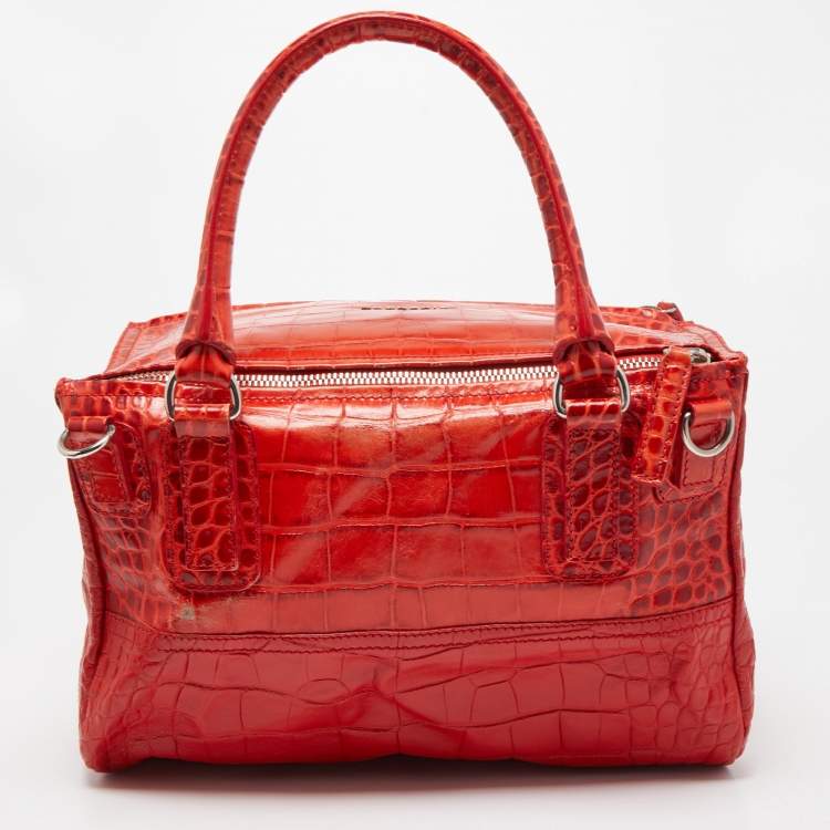 Pre Owned Givenchy Two Tone Red Croc Embossed Leather Medium Pandora Shoulder Bag