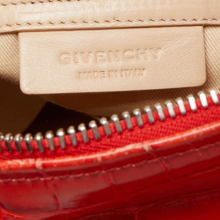 Pre Owned Givenchy Two Tone Red Croc Embossed Leather Medium Pandora Shoulder Bag
