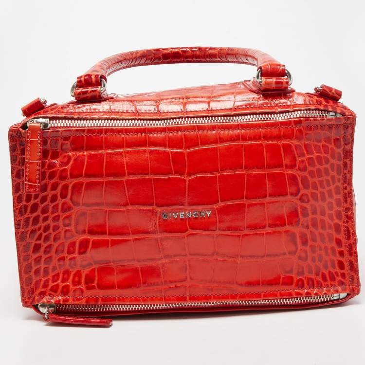 Pre Owned Givenchy Two Tone Red Croc Embossed Leather Medium Pandora Shoulder Bag