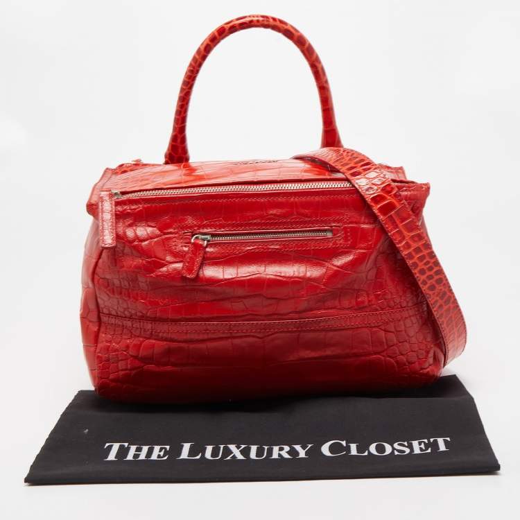 Pre Owned Givenchy Two Tone Red Croc Embossed Leather Medium Pandora Shoulder Bag