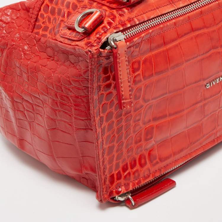 Pre Owned Givenchy Two Tone Red Croc Embossed Leather Medium Pandora Shoulder Bag