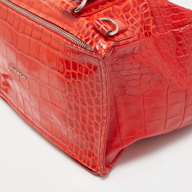Pre Owned Givenchy Two Tone Red Croc Embossed Leather Medium Pandora Shoulder Bag