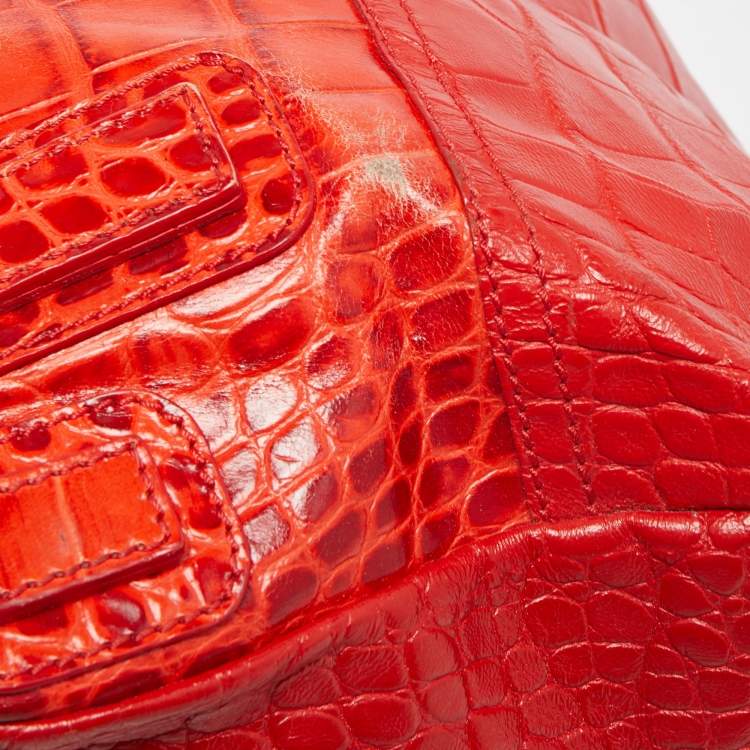 Pre Owned Givenchy Two Tone Red Croc Embossed Leather Medium Pandora Shoulder Bag