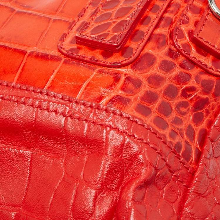 Pre Owned Givenchy Two Tone Red Croc Embossed Leather Medium Pandora Shoulder Bag