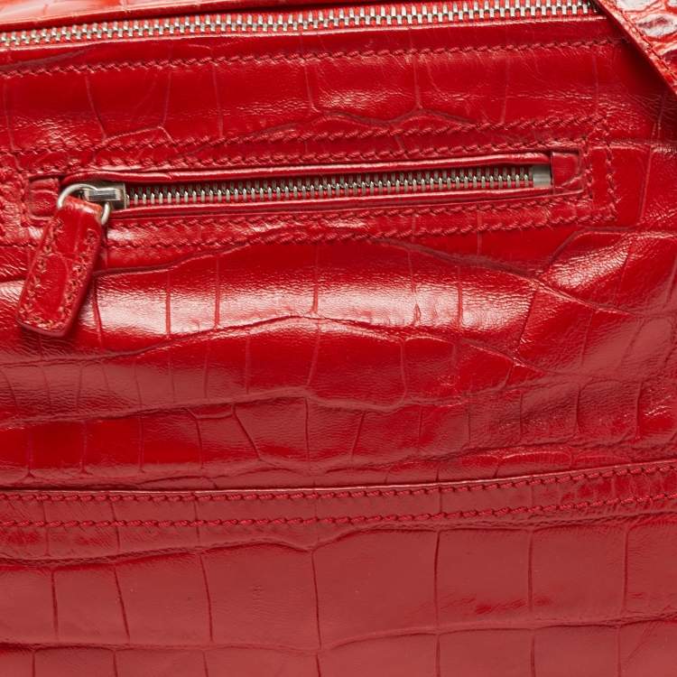 Pre Owned Givenchy Two Tone Red Croc Embossed Leather Medium Pandora Shoulder Bag