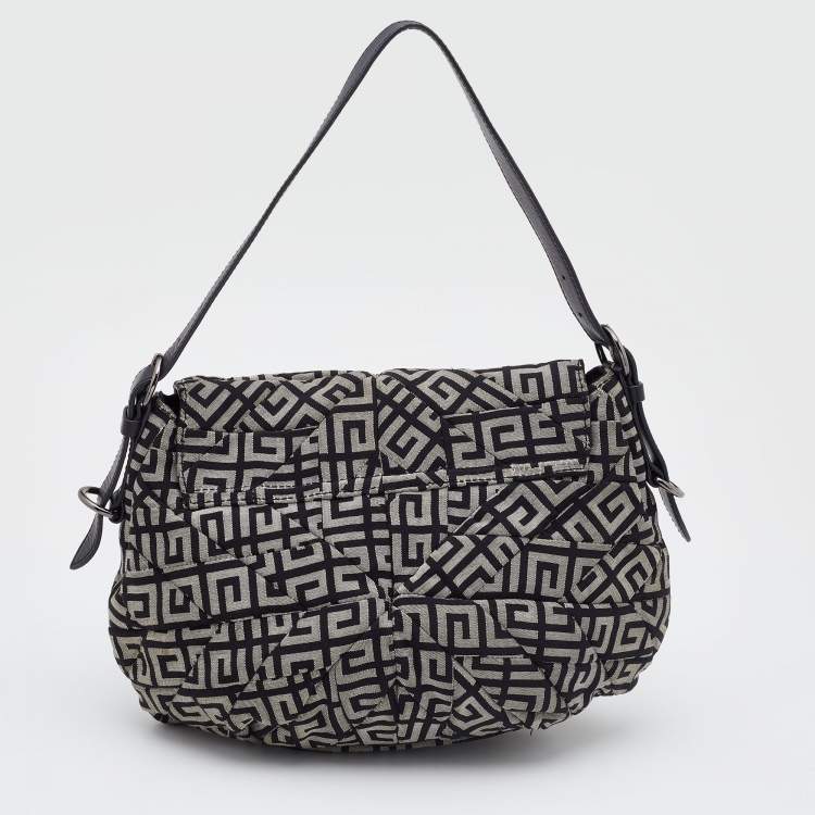 Pre Owned Givenchy Grey/Black Monogram Canvas and Patent Leather Hobo