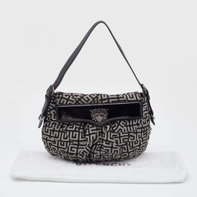 Pre Owned Givenchy Grey/Black Monogram Canvas and Patent Leather Hobo