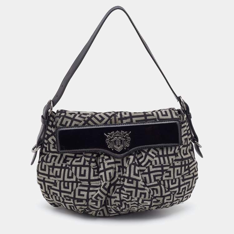 Pre Owned Givenchy Grey/Black Monogram Canvas and Patent Leather Hobo