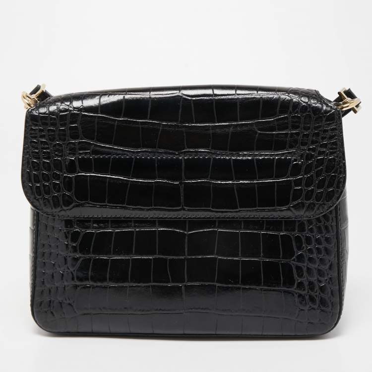 Pre Owned Givenchy Black Croc Embossed Leather Nobile Crossbody Bag 
