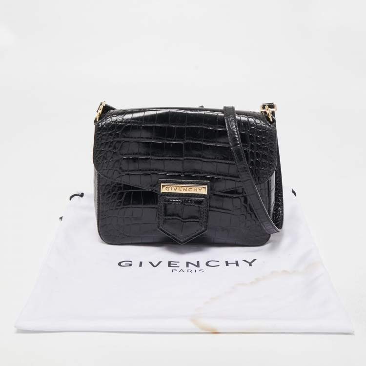 Pre Owned Givenchy Black Croc Embossed Leather Nobile Crossbody Bag 