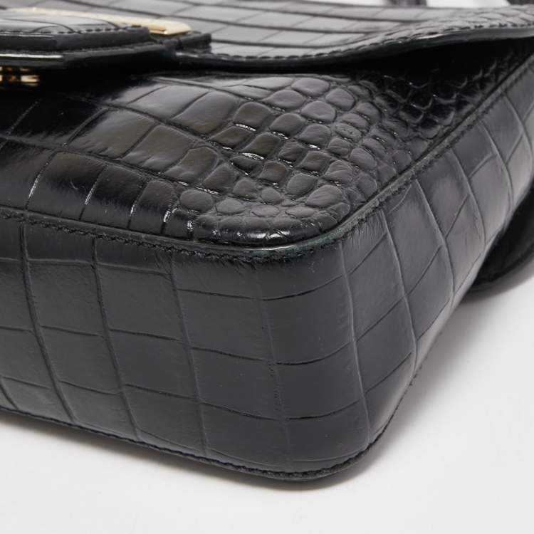 Pre Owned Givenchy Black Croc Embossed Leather Nobile Crossbody Bag 