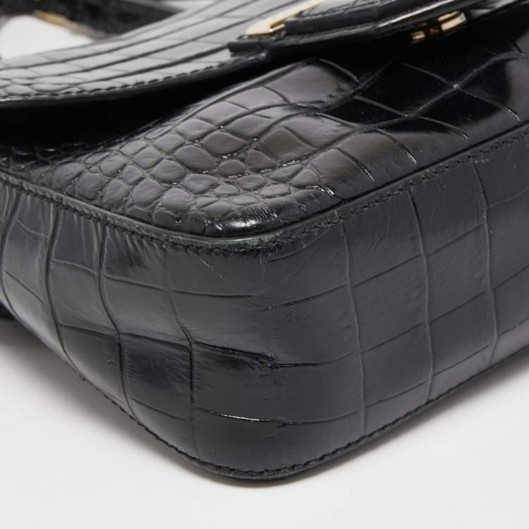 Pre Owned Givenchy Black Croc Embossed Leather Nobile Crossbody Bag 