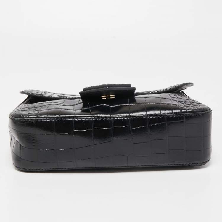 Pre Owned Givenchy Black Croc Embossed Leather Nobile Crossbody Bag 