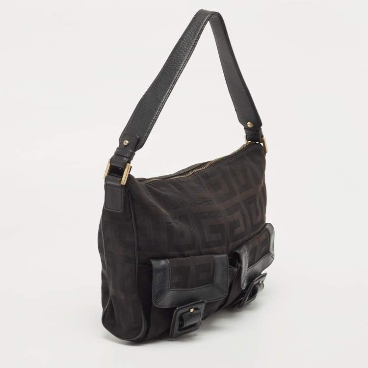 Pre Owned Givenchy Black Monogram Canvas and Leather Double Pocket Shoulder Bag