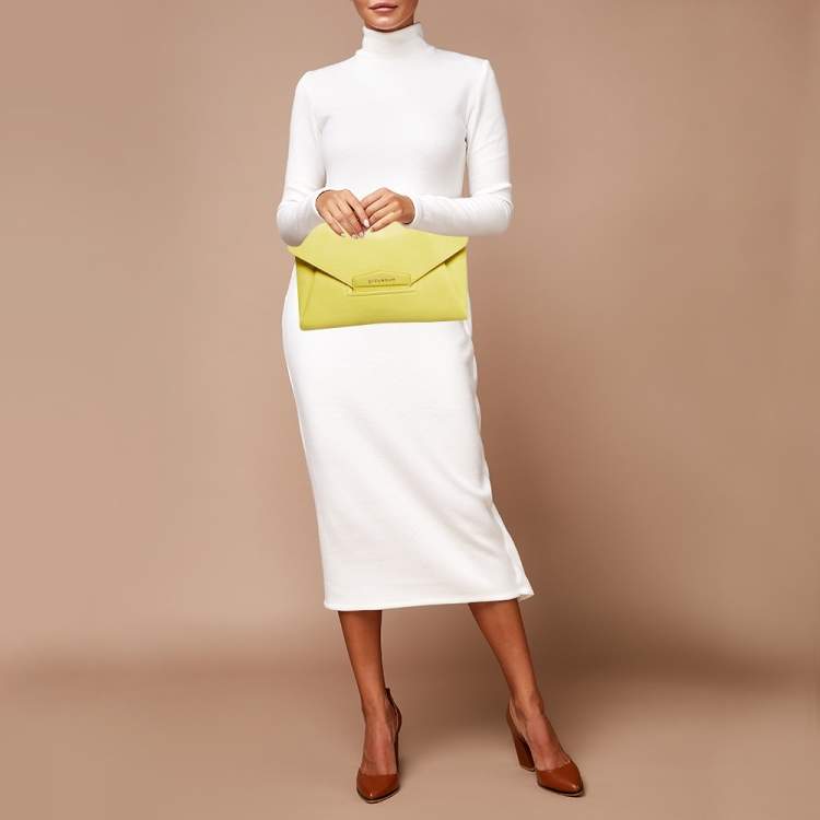 Givenchy Lemon Yellow Leather Medium Envelope Antigona Clutch For