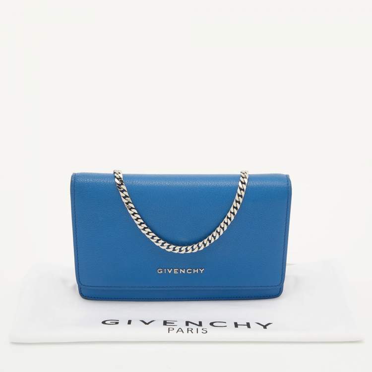 Pre Owned Givenchy Blue Leather Pandora Wallet on Chain