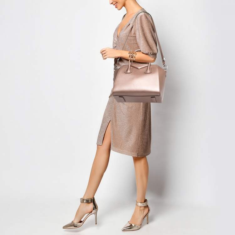 Pre Owned Givenchy Metallic Pink Leather Small Antigona Satchel
