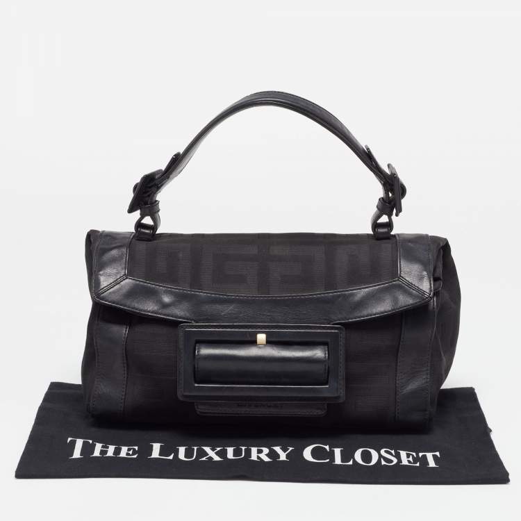 Pre Owned Givenchy Black Monogram Canvas and Leather Top Handle Bag