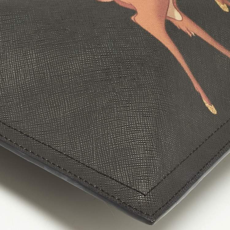 Pre Owned Givenchy Black Leather Graphic Print Zip Pouch